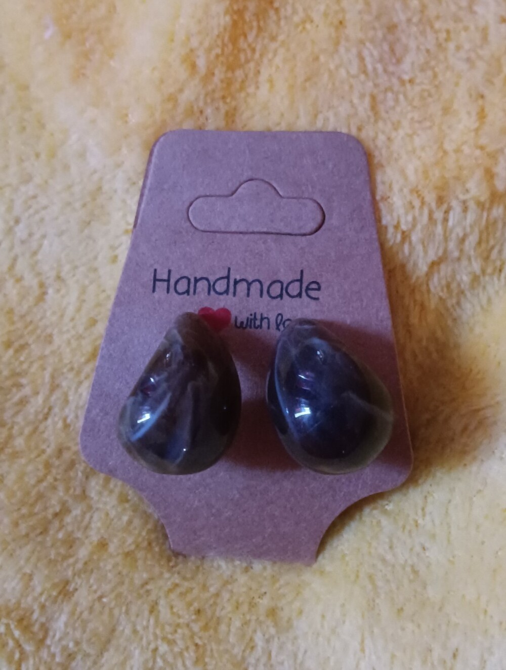 Handmade Teardrop Resin Earrings in Dark Brown
